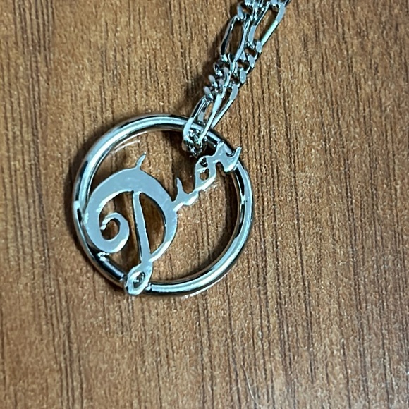 Authentic Dior Silver Round Pendant Logo Necklace
